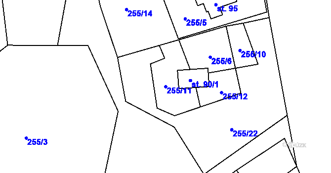 Parcela st. 255/11 v KÚ Sebečice, Katastrální mapa
