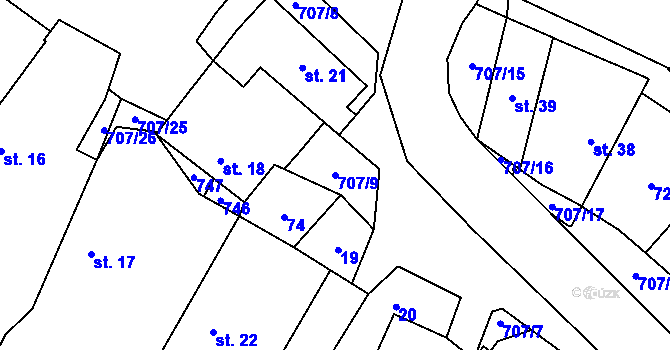 Parcela st. 707/9 v KÚ Sebečice, Katastrální mapa