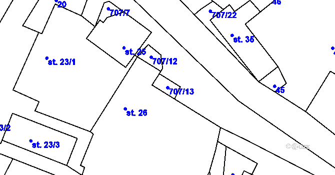 Parcela st. 707/13 v KÚ Sebečice, Katastrální mapa