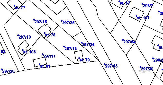 Parcela st. 297/34 v KÚ Sebečice, Katastrální mapa