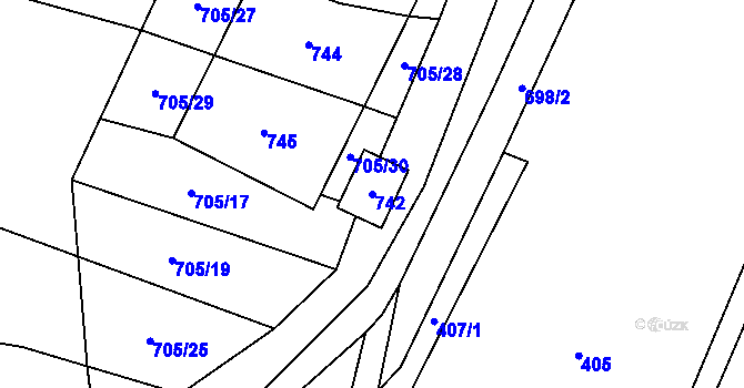 Parcela st. 742 v KÚ Sebečice, Katastrální mapa