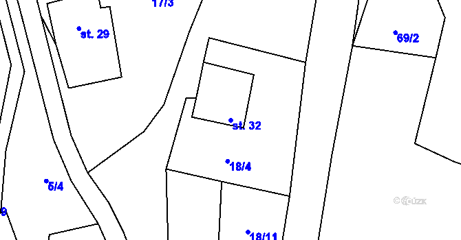 Parcela st. 32 v KÚ Kaliště u Sebranic, Katastrální mapa