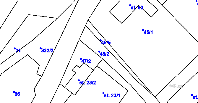 Parcela st. 45/2 v KÚ Kaliště u Sebranic, Katastrální mapa