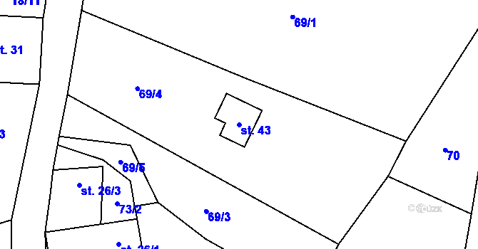 Parcela st. 43 v KÚ Kaliště u Sebranic, Katastrální mapa