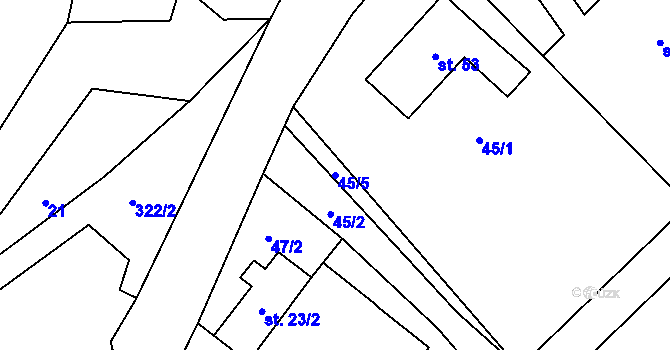 Parcela st. 45/5 v KÚ Kaliště u Sebranic, Katastrální mapa