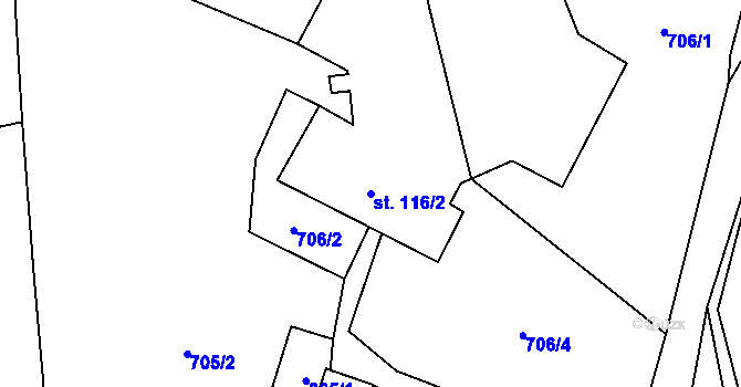 Parcela st. 116/2 v KÚ Pohora, Katastrální mapa