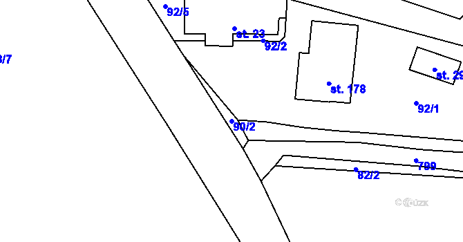 Parcela st. 90/2 v KÚ Pohora, Katastrální mapa