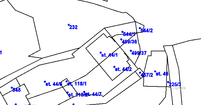 Parcela st. 44/1 v KÚ Sebranice u Litomyšle, Katastrální mapa