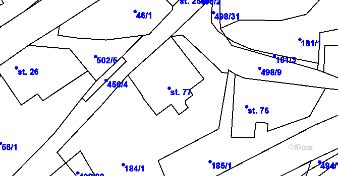 Parcela st. 77 v KÚ Sebranice u Litomyšle, Katastrální mapa