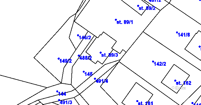 Parcela st. 89/3 v KÚ Sebranice u Litomyšle, Katastrální mapa