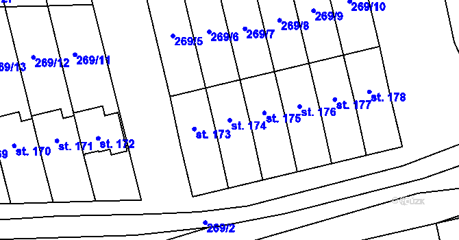 Parcela st. 174 v KÚ Sebranice u Litomyšle, Katastrální mapa
