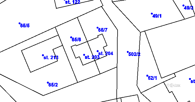 Parcela st. 204 v KÚ Sebranice u Litomyšle, Katastrální mapa