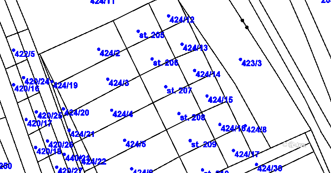 Parcela st. 207 v KÚ Sebranice u Litomyšle, Katastrální mapa