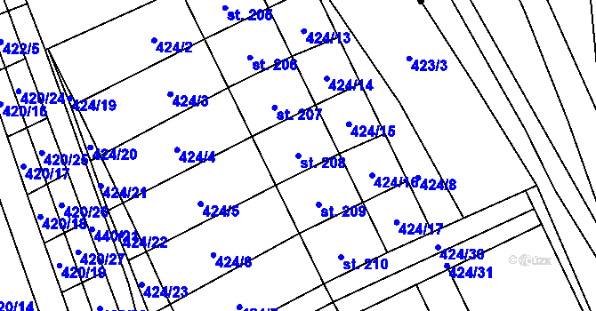 Parcela st. 208 v KÚ Sebranice u Litomyšle, Katastrální mapa
