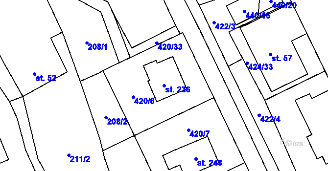 Parcela st. 236 v KÚ Sebranice u Litomyšle, Katastrální mapa