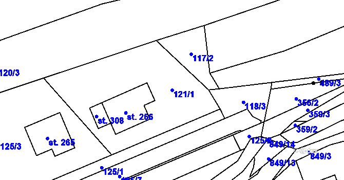 Parcela st. 121/1 v KÚ Sebranice u Litomyšle, Katastrální mapa