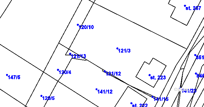 Parcela st. 121/10 v KÚ Sebranice u Litomyšle, Katastrální mapa