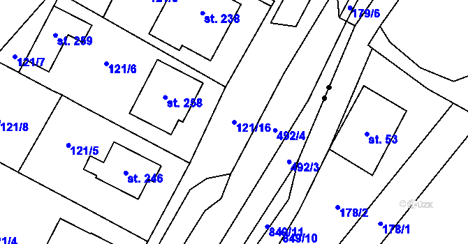 Parcela st. 121/16 v KÚ Sebranice u Litomyšle, Katastrální mapa