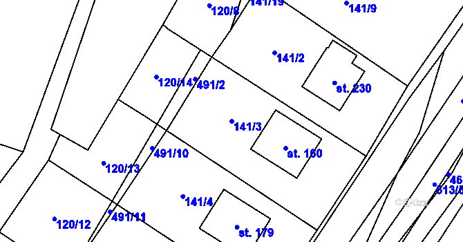 Parcela st. 141/3 v KÚ Sebranice u Litomyšle, Katastrální mapa