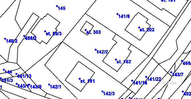Parcela st. 142/2 v KÚ Sebranice u Litomyšle, Katastrální mapa