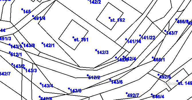 Parcela st. 142/3 v KÚ Sebranice u Litomyšle, Katastrální mapa