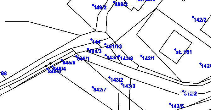 Parcela st. 143/1 v KÚ Sebranice u Litomyšle, Katastrální mapa