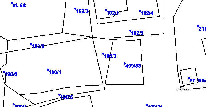 Parcela st. 190/3 v KÚ Sebranice u Litomyšle, Katastrální mapa