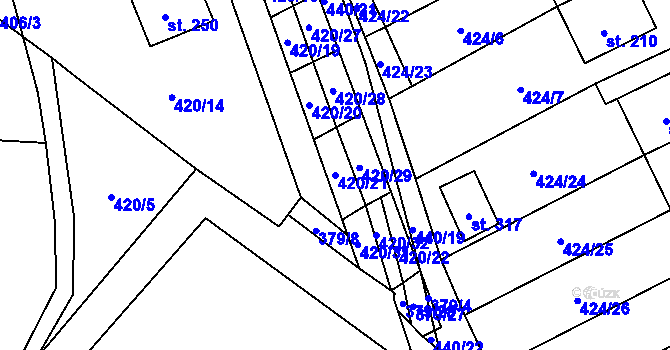 Parcela st. 420/21 v KÚ Sebranice u Litomyšle, Katastrální mapa
