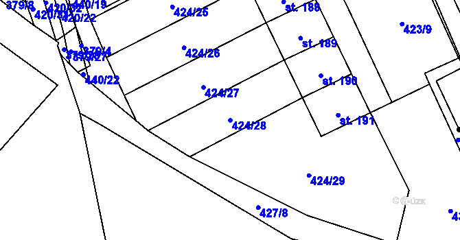 Parcela st. 424/28 v KÚ Sebranice u Litomyšle, Katastrální mapa