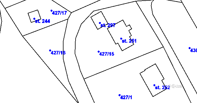 Parcela st. 427/15 v KÚ Sebranice u Litomyšle, Katastrální mapa