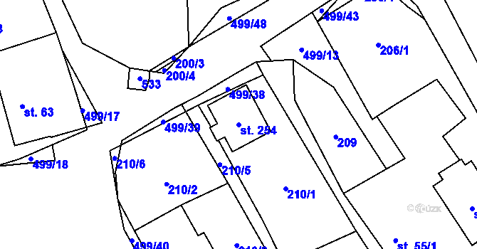 Parcela st. 254 v KÚ Sebranice u Litomyšle, Katastrální mapa