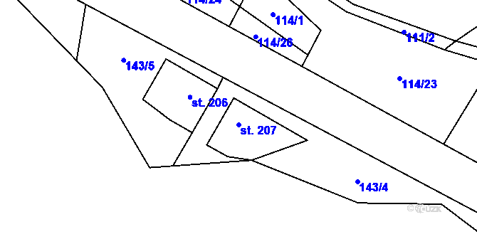 Parcela st. 207 v KÚ Sebranice u Boskovic, Katastrální mapa