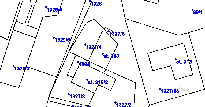 Parcela st. 218 v KÚ Sebranice u Boskovic, Katastrální mapa
