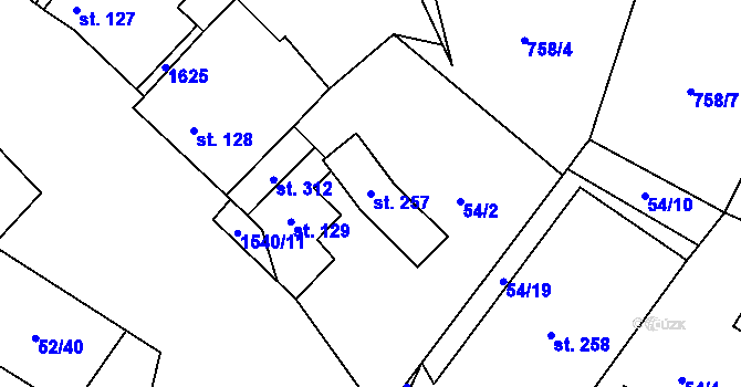 Parcela st. 257 v KÚ Sebranice u Boskovic, Katastrální mapa