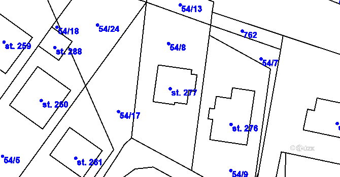 Parcela st. 277 v KÚ Sebranice u Boskovic, Katastrální mapa