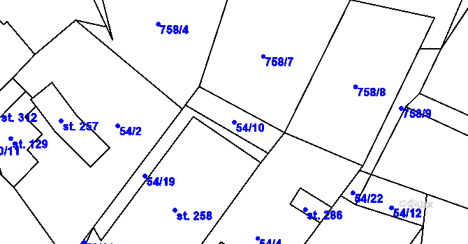 Parcela st. 54/10 v KÚ Sebranice u Boskovic, Katastrální mapa