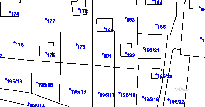 Parcela st. 181 v KÚ Církvice, Katastrální mapa