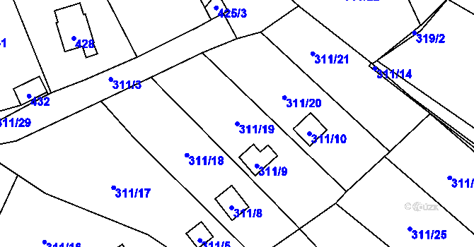 Parcela st. 311/19 v KÚ Církvice, Katastrální mapa