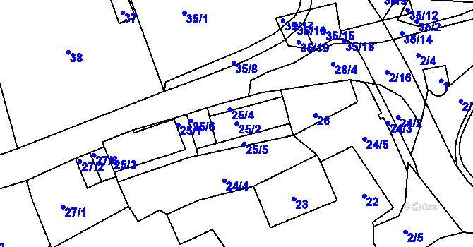 Parcela st. 25/2 v KÚ Sebuzín, Katastrální mapa