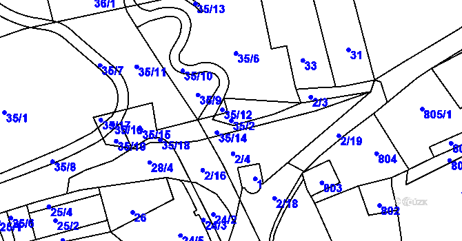 Parcela st. 35/2 v KÚ Sebuzín, Katastrální mapa