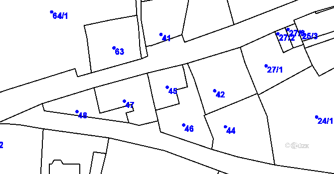 Parcela st. 45 v KÚ Sebuzín, Katastrální mapa