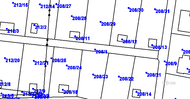 Parcela st. 208/1 v KÚ Sebuzín, Katastrální mapa