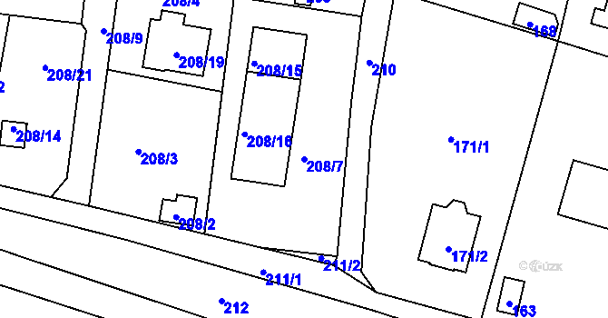 Parcela st. 208/7 v KÚ Sebuzín, Katastrální mapa