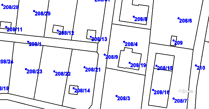 Parcela st. 208/9 v KÚ Sebuzín, Katastrální mapa