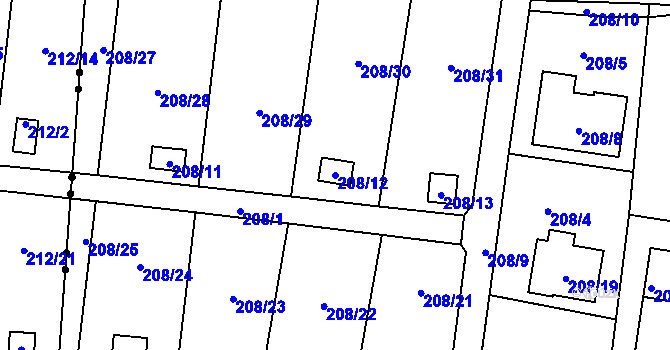 Parcela st. 208/12 v KÚ Sebuzín, Katastrální mapa