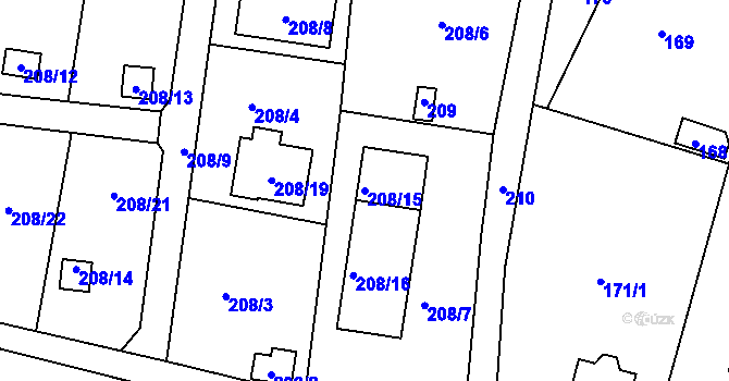 Parcela st. 208/15 v KÚ Sebuzín, Katastrální mapa