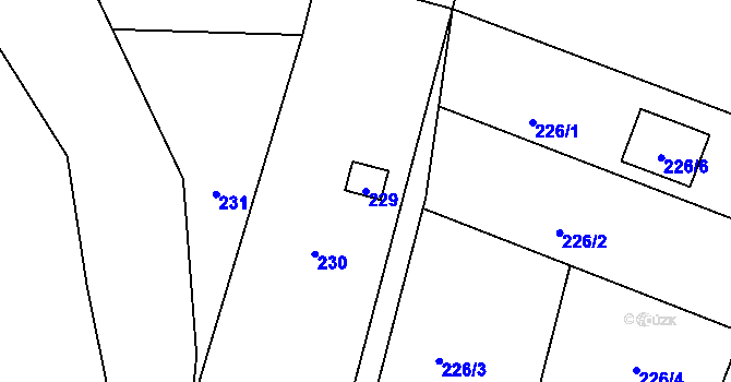 Parcela st. 229 v KÚ Sebuzín, Katastrální mapa