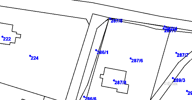 Parcela st. 286/1 v KÚ Sebuzín, Katastrální mapa