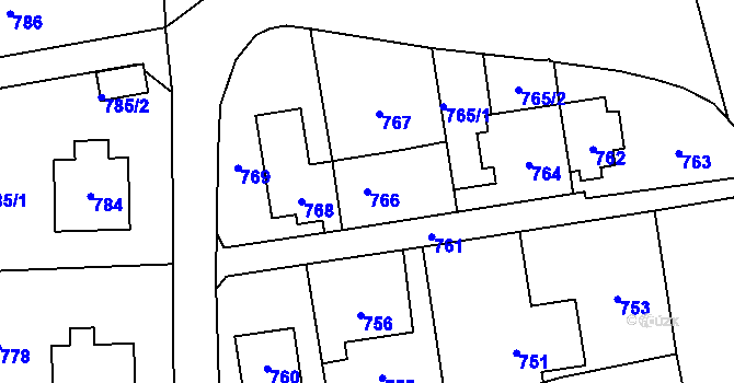 Parcela st. 766 v KÚ Sebuzín, Katastrální mapa