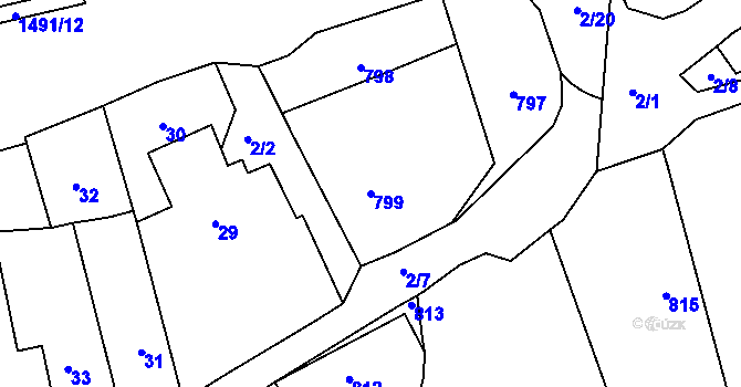 Parcela st. 799 v KÚ Sebuzín, Katastrální mapa